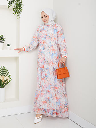 Kadın Desenli Şifon Elbise