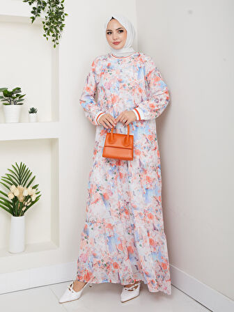 Kadın Desenli Şifon Elbise