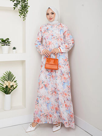 Kadın Desenli Şifon Elbise