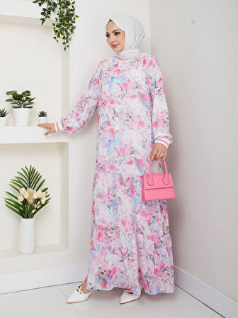 Kadın Desenli Şifon Elbise