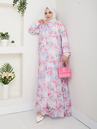 Kadın Desenli Şifon Elbise