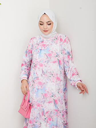 Kadın Desenli Şifon Elbise