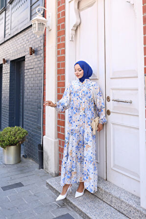 Kadın Rahat Kalıp Düğmeli Desenli Modal Elbise