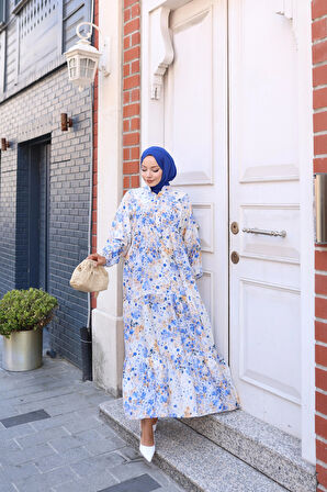 Kadın Rahat Kalıp Düğmeli Desenli Modal Elbise