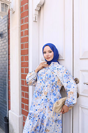 Kadın Rahat Kalıp Düğmeli Desenli Modal Elbise