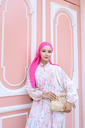 Kadın Rahat Kalıp Düğmeli Desenli Modal Elbise