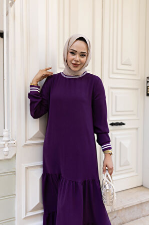 Kadın Kat Kat Ribanalı Bordo Tesettür Elbise