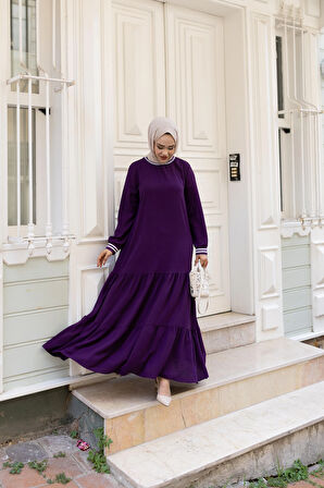 Kadın Kat Kat Ribanalı Bordo Tesettür Elbise