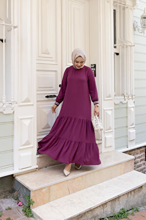 Kadın Kat Kat Ribanalı Fuşya Tesettür Elbise