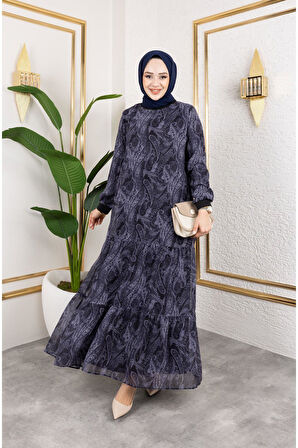 Kadın Astarlı Şifon Desenli Elbise