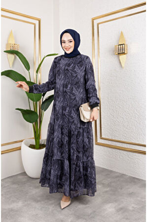 Kadın Astarlı Şifon Desenli Elbise