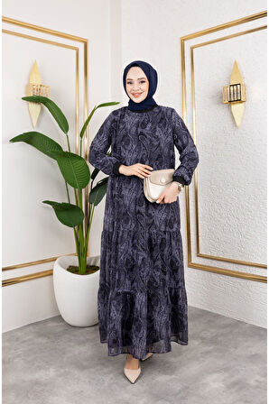 Kadın Astarlı Şifon Desenli Elbise