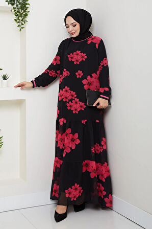 Kadın Astarlı Mor Şifon Çiçek Desenli Elbise