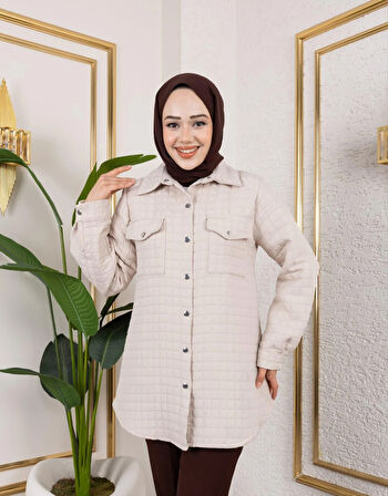 Kadın Cep Detaylı Kapitone Kumaş Çıtçıtlı Vizyon Tunik