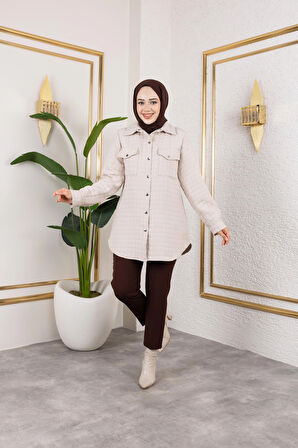 Kadın Cep Detaylı Kapitone Kumaş Çıtçıtlı Vizyon Tunik