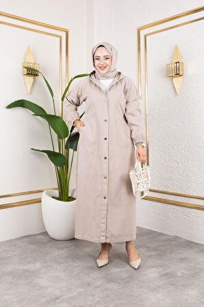 Kadın Düğmeli Cepli Gabardin Kap