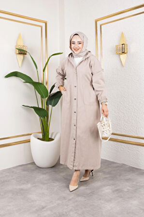 Kadın Düğmeli Cepli Gabardin Kap