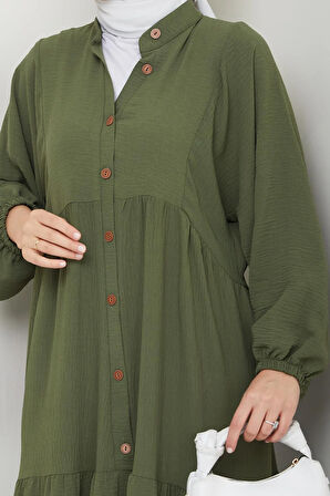 Kadın Düğmeli Haki Ayrobin Elbise