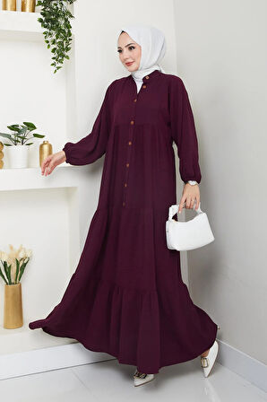 Kadın Düğmeli Mor Ayrobin Elbise