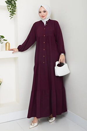 Kadın Düğmeli Mor Ayrobin Elbise