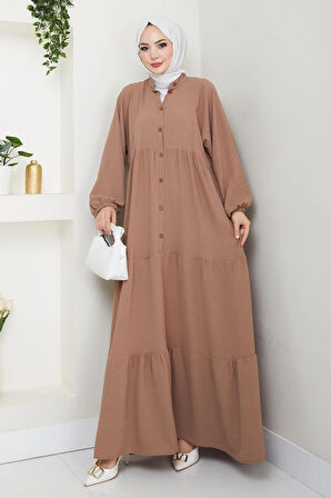 Kadın Düğmeli Bej Ayrobin Elbise
