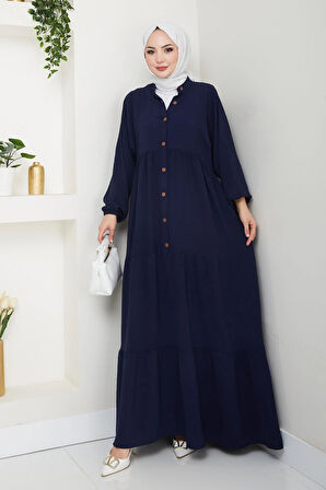 Kadın Düğmeli Lacivert Ayrobin Elbise