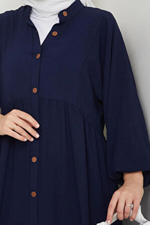 Kadın Düğmeli Lacivert Ayrobin Elbise