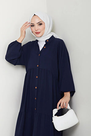 Kadın Düğmeli Lacivert Ayrobin Elbise
