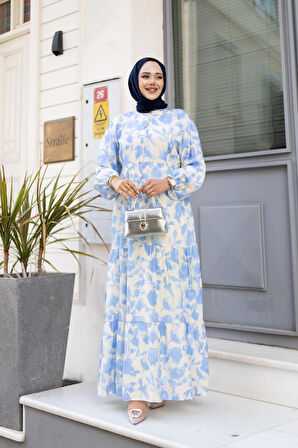 Kadın Düğmeli Desenli Vizyon Modal Elbise