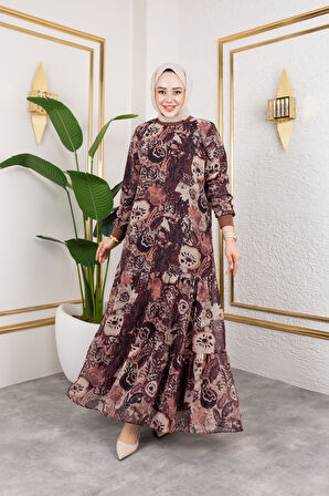 Kadın Astarlı Şifon Desenli Elbise