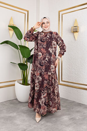 Kadın Astarlı Şifon Desenli Elbise