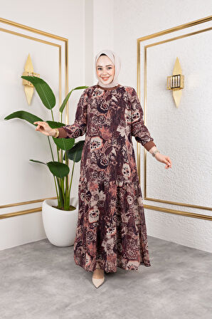 Kadın Astarlı Şifon Desenli Elbise