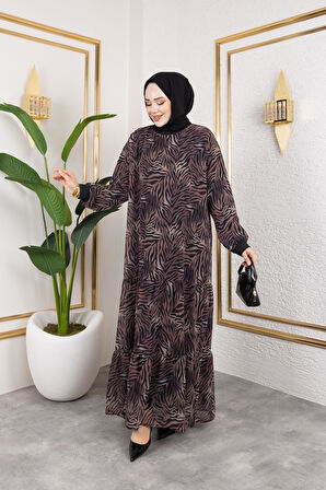 Kadın Astarlı Şifon Desenli Elbise