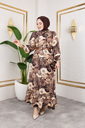 Kadın Kemerli Etnik Desen Elbise