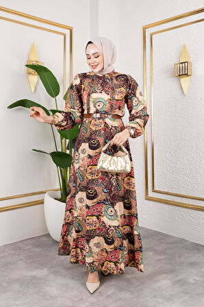 Kadın Kemerli Etnik Desen Elbise