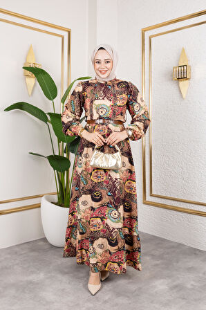 Kadın Kemerli Etnik Desen Elbise