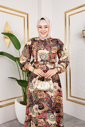 Kadın Kemerli Etnik Desen Elbise