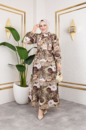 Kadın Kemerli Etnik Desen Elbise