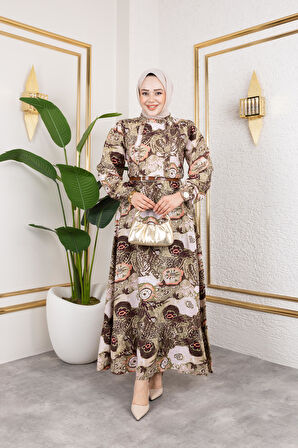 Kadın Kemerli Etnik Desen Elbise