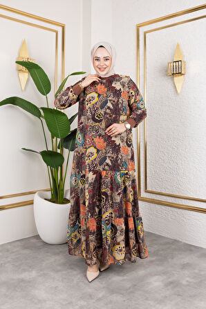 Kadın Astarlı Şifon Desenli Elbise