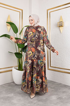 Kadın Astarlı Şifon Desenli Elbise