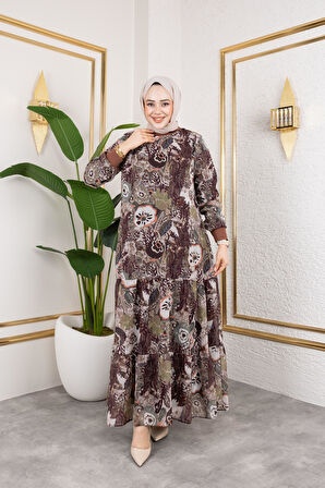 Kadın Astarlı Şifon Desenli Elbise