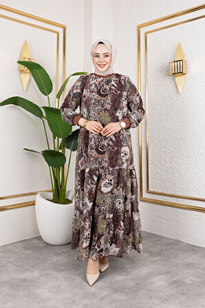 Kadın Astarlı Şifon Desenli Elbise