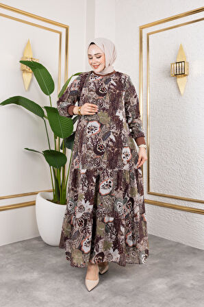 Kadın Astarlı Şifon Desenli Elbise