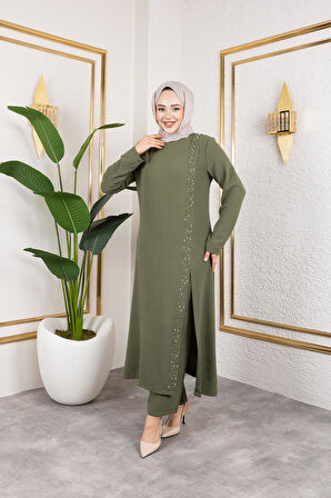 İnci Detaylı Tesettür İkili Takım Haki