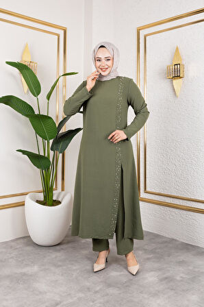 İnci Detaylı Tesettür İkili Takım Haki