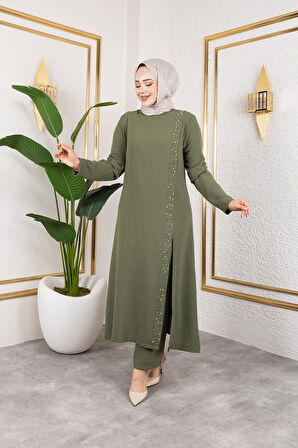 İnci Detaylı Tesettür İkili Takım Haki