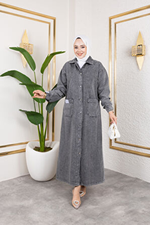 Düğmeli Uzun Kot Kap