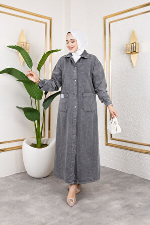 Düğmeli Uzun Kot Kap