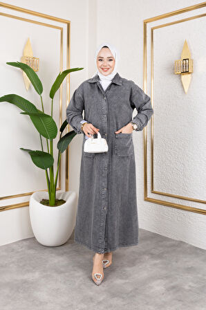 Düğmeli Uzun Kot Kap